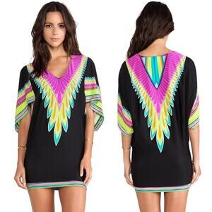 Trina Turk Plumas Cover-Up Tunic XS | Feather, Stretch Nylon Resortwear Sold Out